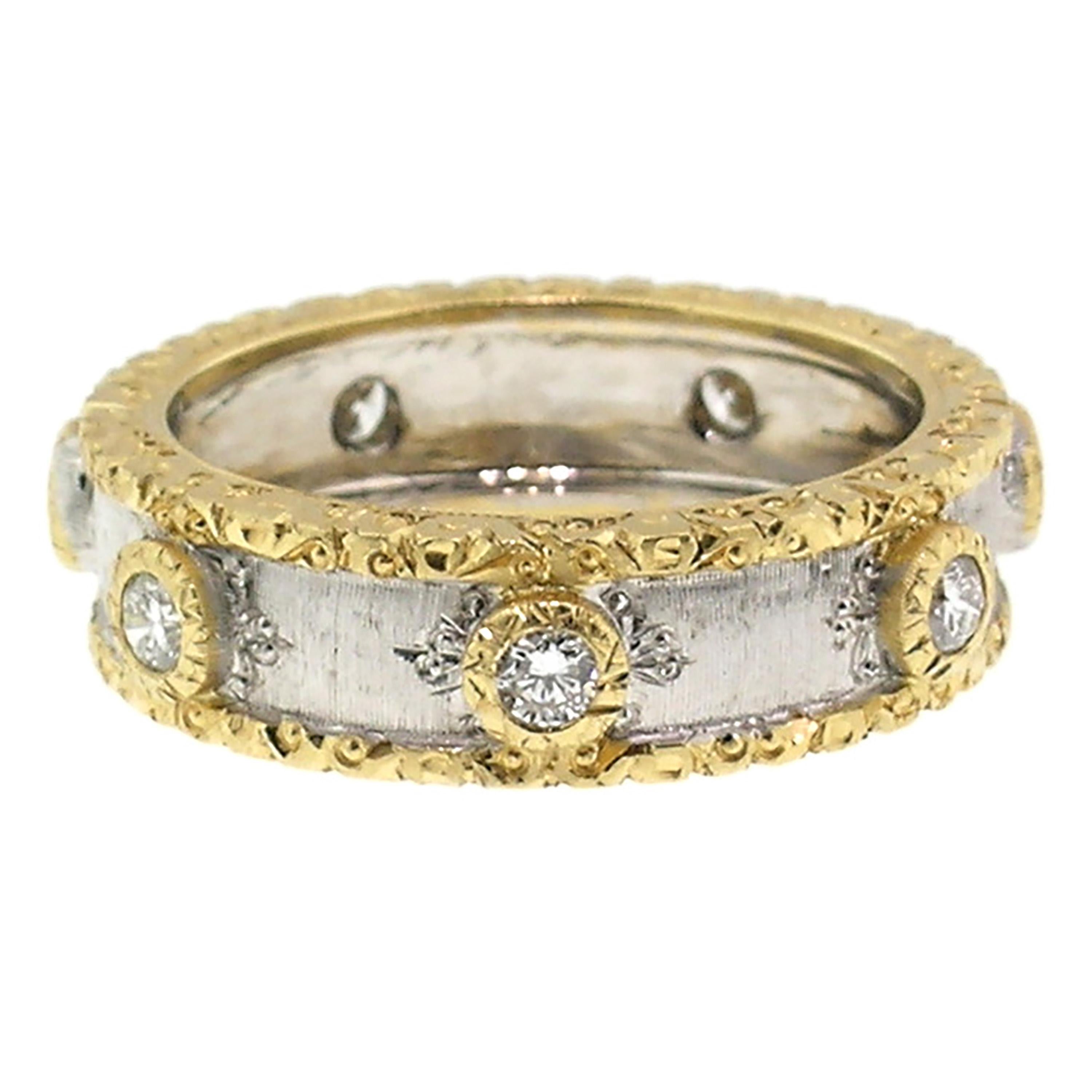 18 Karat Gold and Diamond Eternity Band, Handmade and Hand-Engraved in Italy In New Condition In Logan, UT