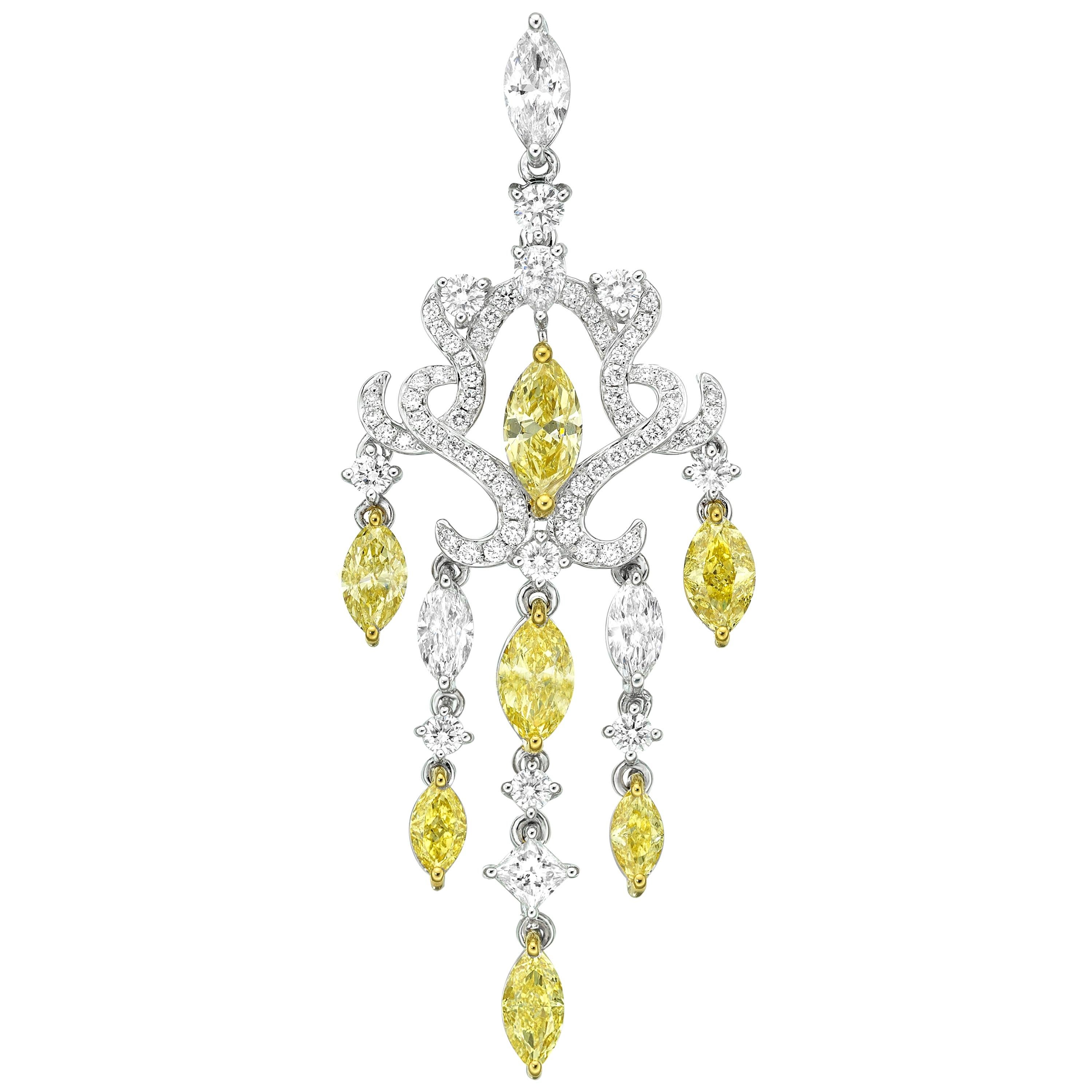 18 Karat Gold and Diamond Fancy Yellow and White Diamonds Pendant For Sale