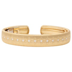 18 Karat Gold and Diamond Florentine Engraved Bracelet, Crafted in Italy