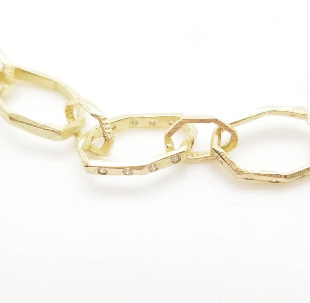 Artisan 18 Karat Gold and Diamond Gold Link Chain For Sale
