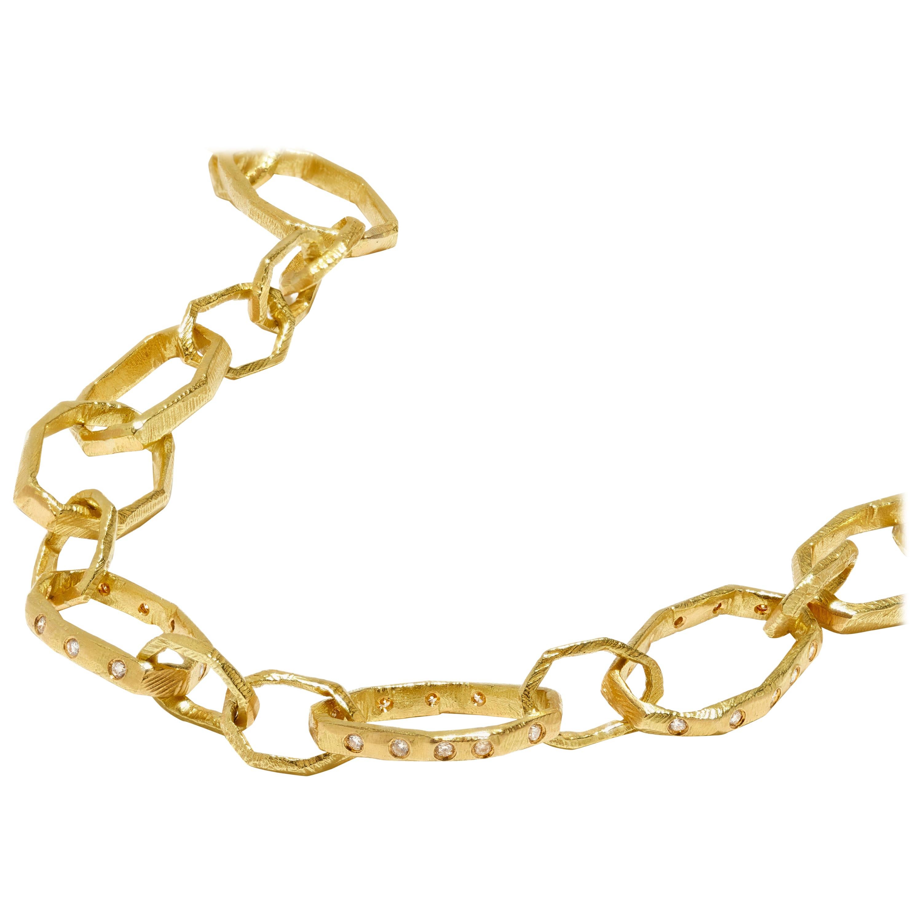 18 Karat Gold and Diamond Gold Link Chain For Sale