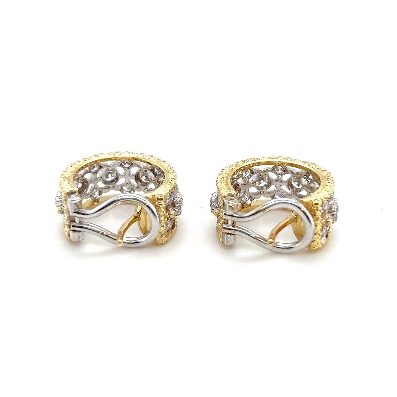 Round Cut 18 Karat Gold and Diamond Hoop Earrings by Mario Buccellati For Sale