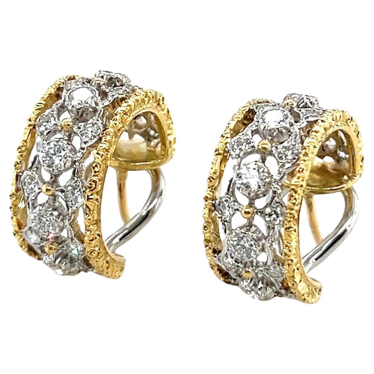 18 Karat Gold and Diamond Hoop Earrings by Mario Buccellati For Sale