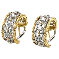 Retro 18 Karat Gold and Diamond Hoop Earrings by Mario Buccellati