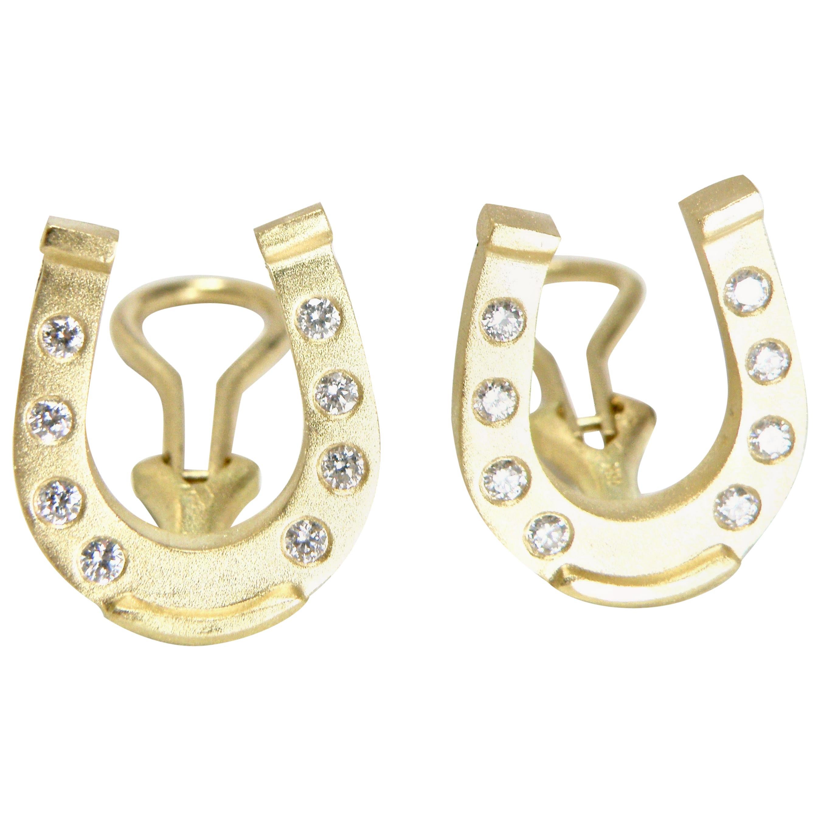 18 Karat Gold and Diamond Horseshoe Earrings For Sale