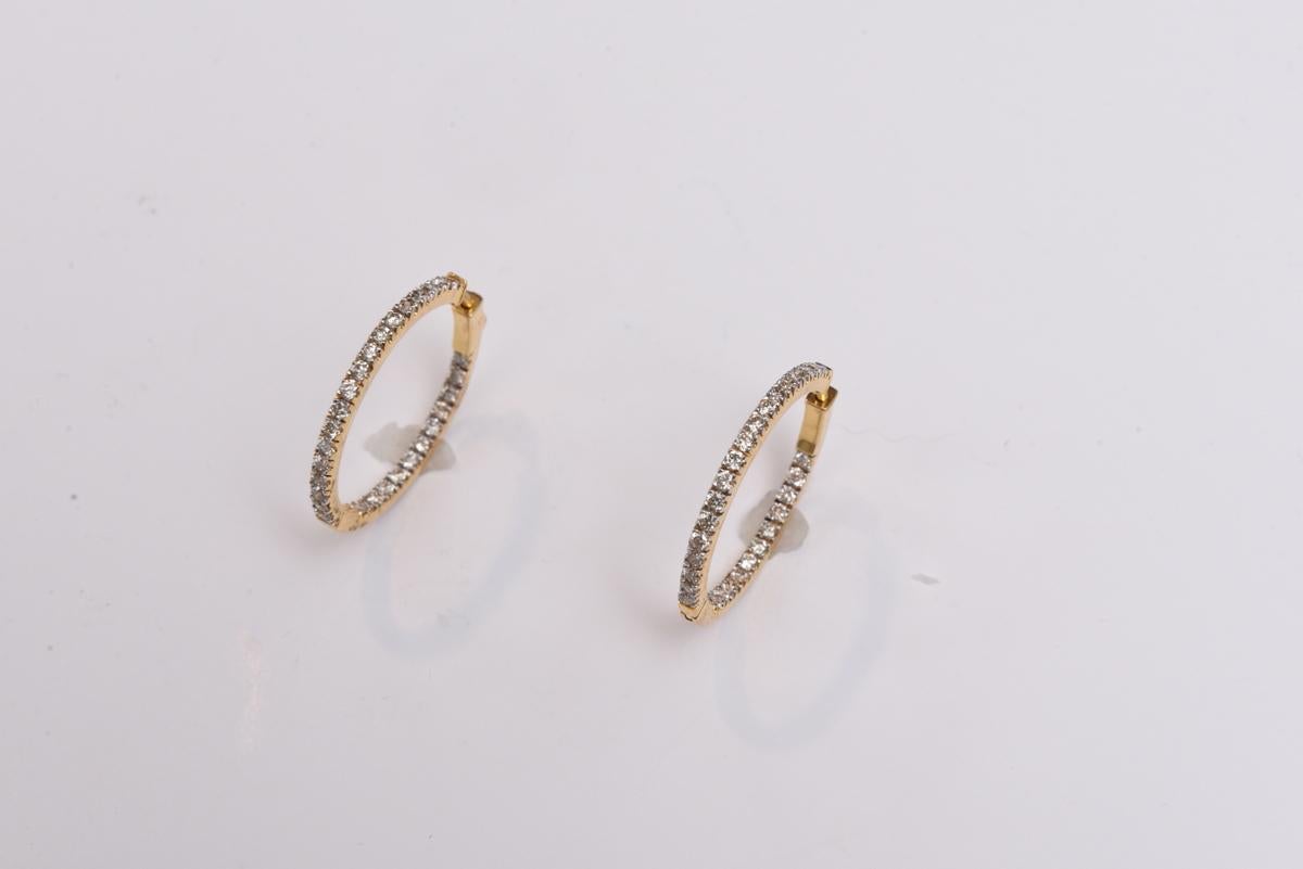 Women's or Men's 18 Karat Gold and Diamond Inside Out Hoops