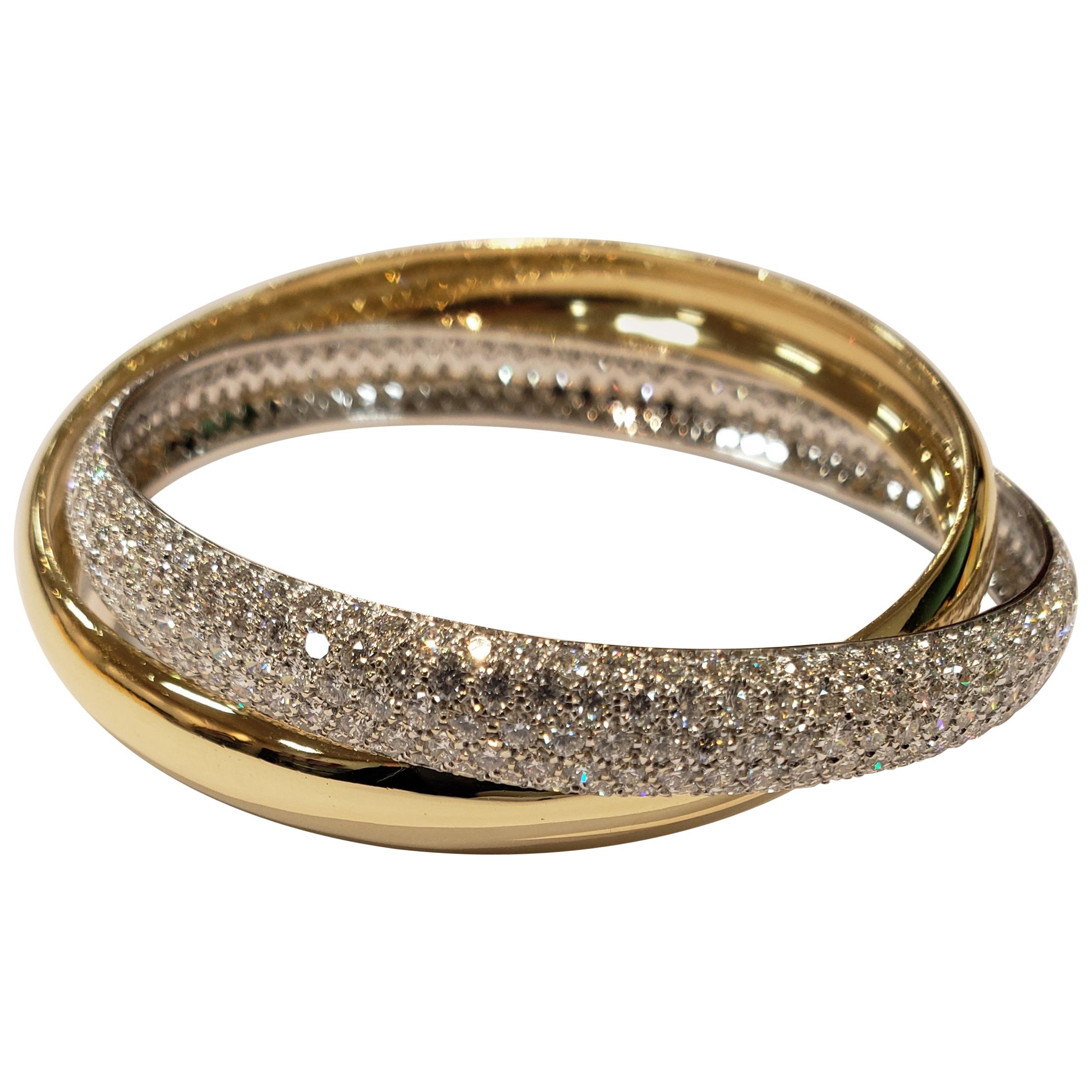 18 Karat Gold and Diamond Interlocked Bangle Bracelet 15.36 Carat