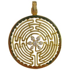 18 Karat Gold and Diamond Labyrinth Pendant