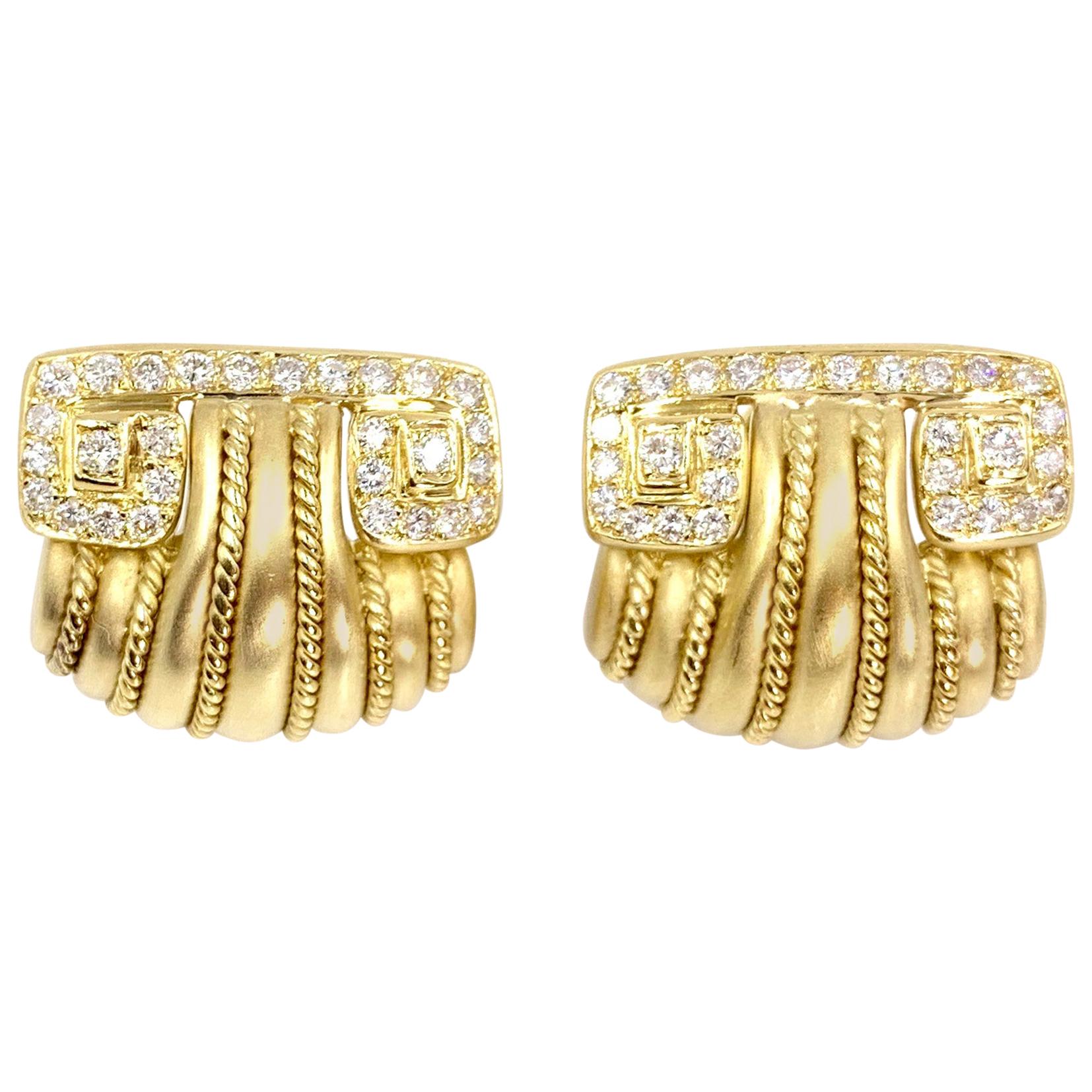 18 Karat Gold and Diamond Large Button Earrings For Sale