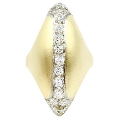 18 Karat Gold and Diamond Modern Shield Ring