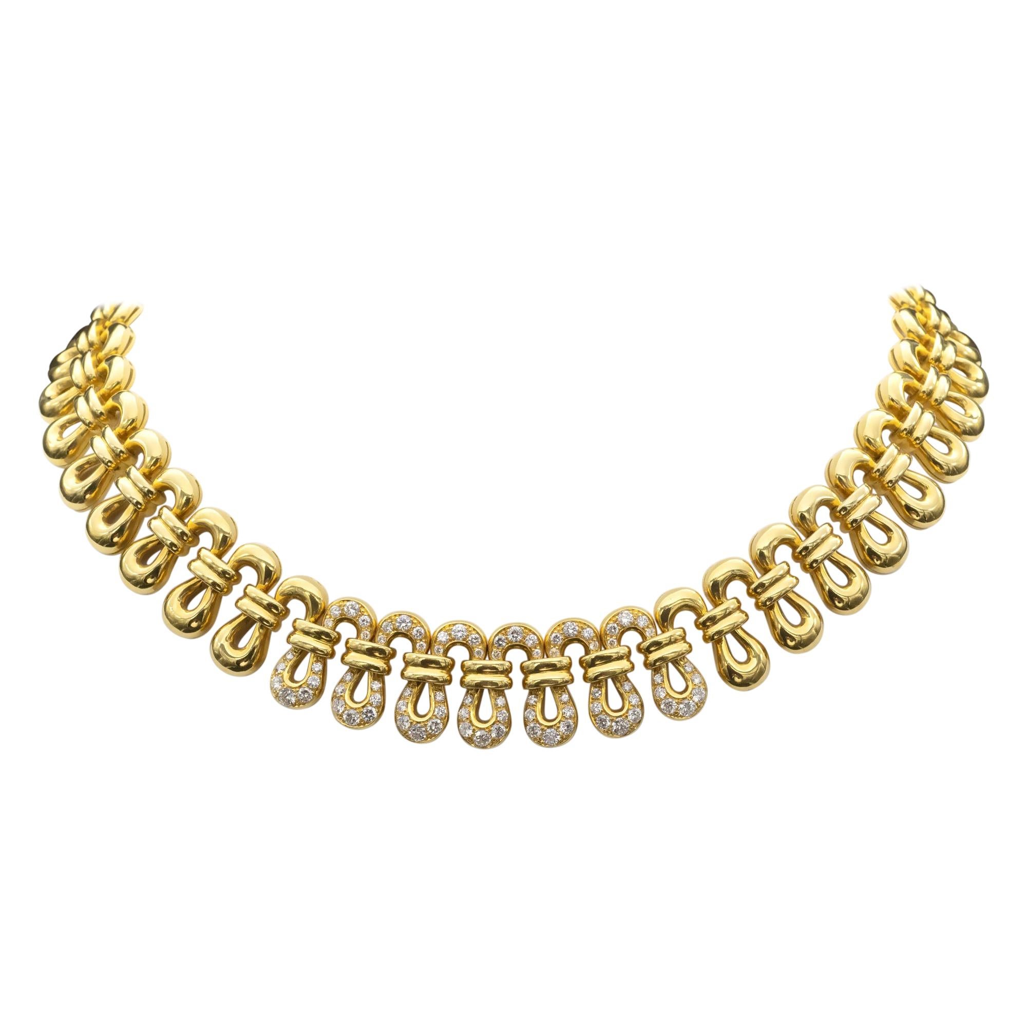 18 Karat Solid Gold and Diamond Necklace For Sale