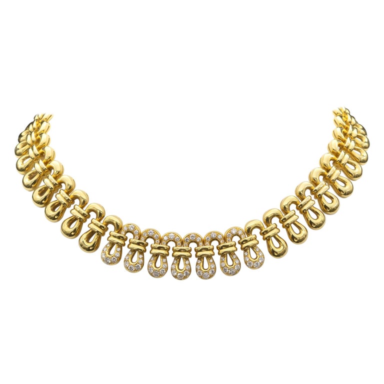 18 Karat Solid Gold and Diamond Necklace For Sale at 1stDibs