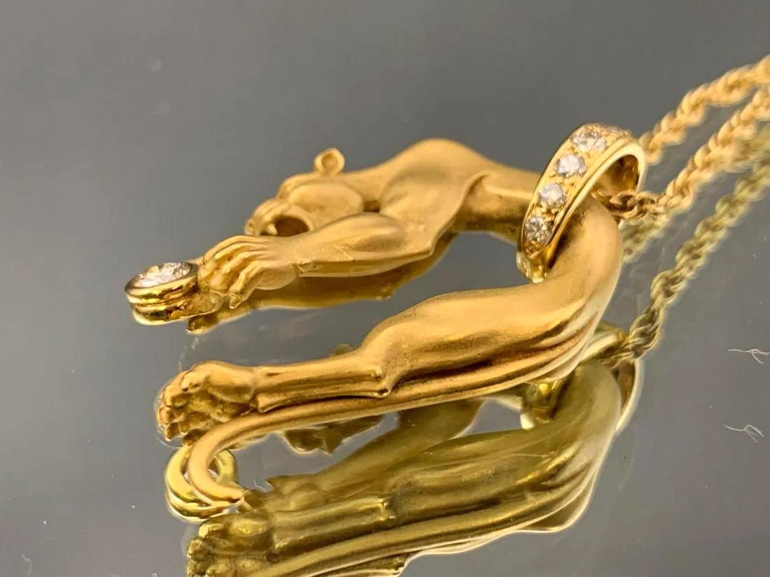 Brilliant Cut 18 Karat Gold and Diamond Panther Pendant For Sale
