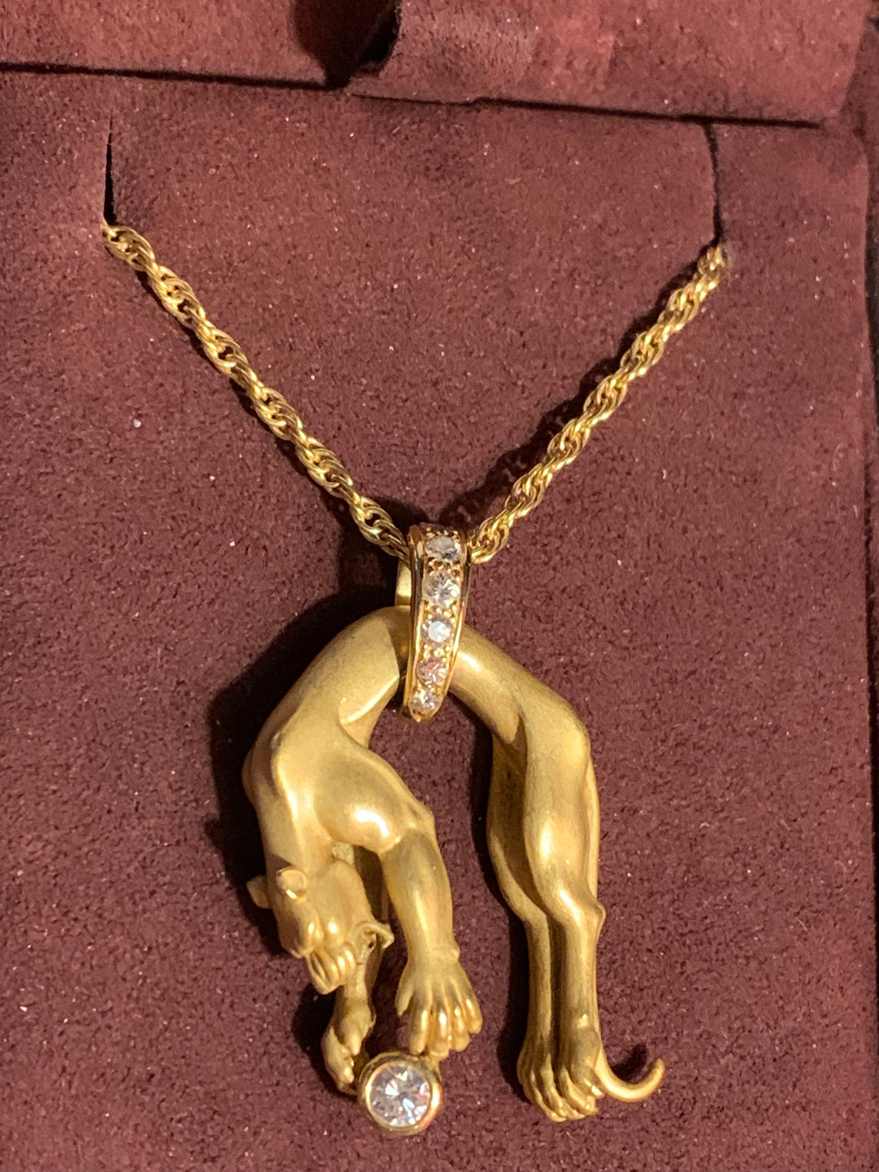Women's or Men's 18 Karat Gold and Diamond Panther Pendant For Sale