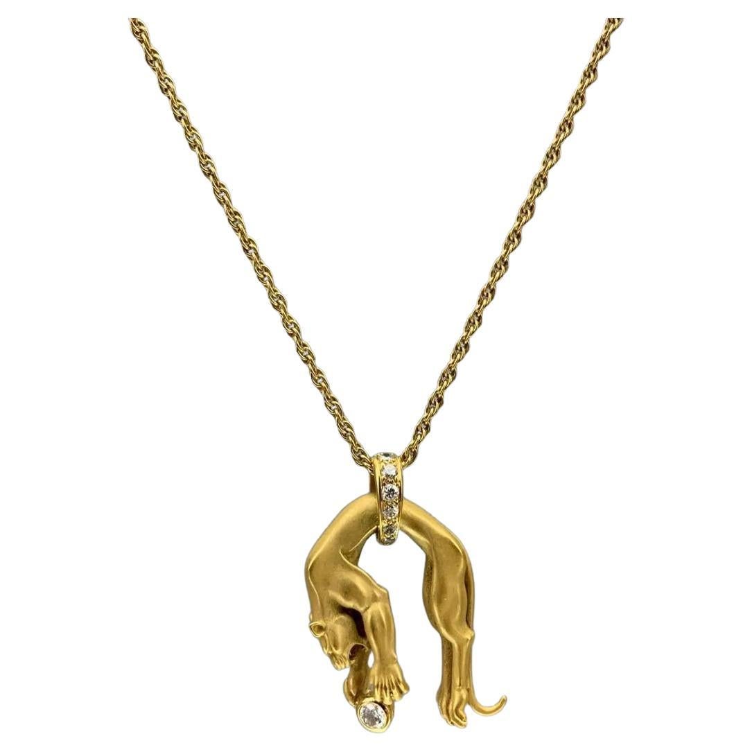 18 Karat Gold and Diamond Panther Pendant For Sale