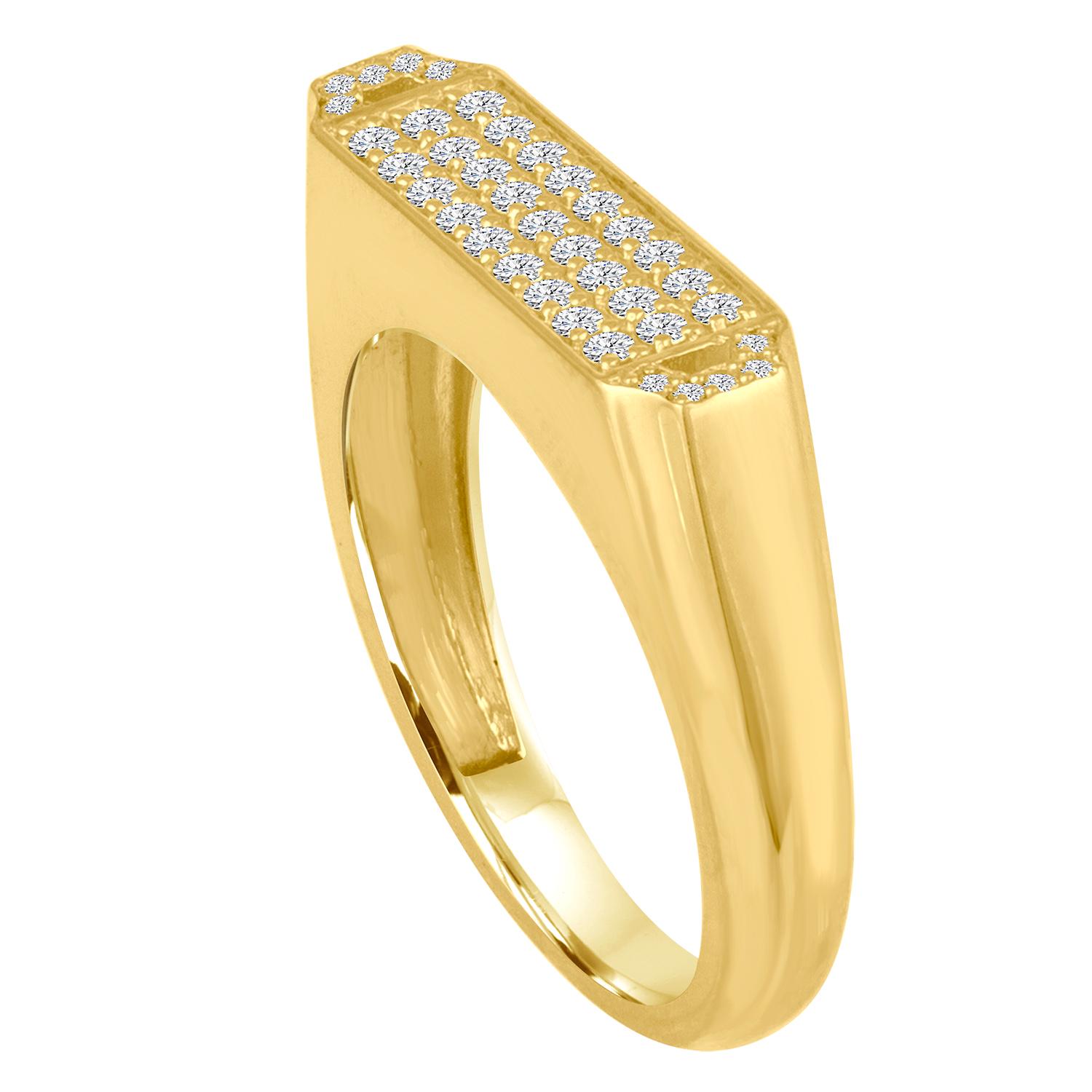 A modern and sleek 18 Karat Gold and Diamond Signet Ring which can be worn alone or stacked in pairs.  An Art Deco  influence is can be seen in this elongated shape.
Materials: 18 karat gold, .09mm, 1.3mm diamonds (0.30ct)
20mm x 5mm