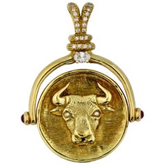 18 Karat Gold and Diamond Pendant, "Bull and Bear"