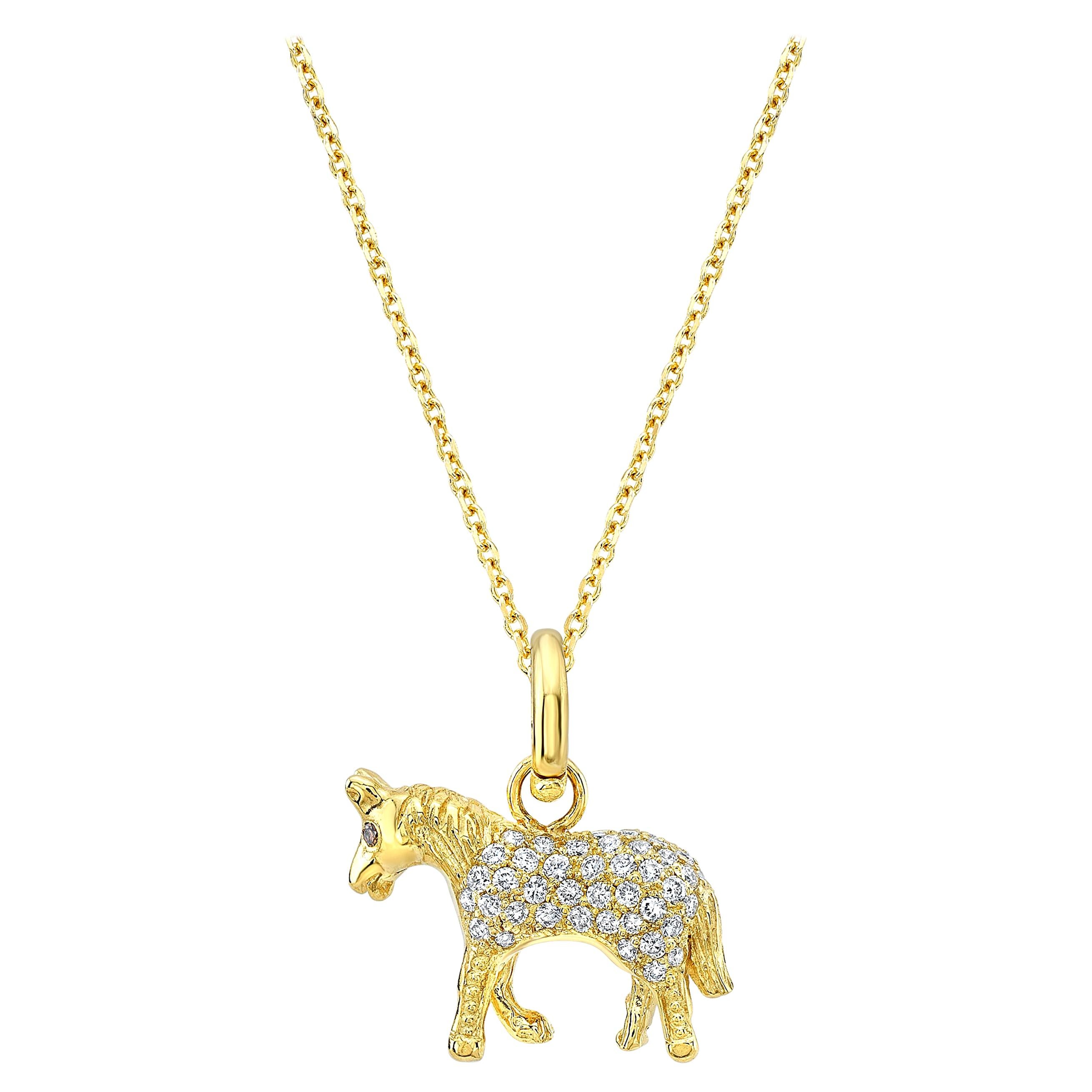 18 Karat Gold and Diamond Pendant Charm Necklace Little Horse 'Benjamin'