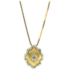 18 Karat Gold and Diamond Pendant Necklace, Handmade and Hand Engraved in Italy