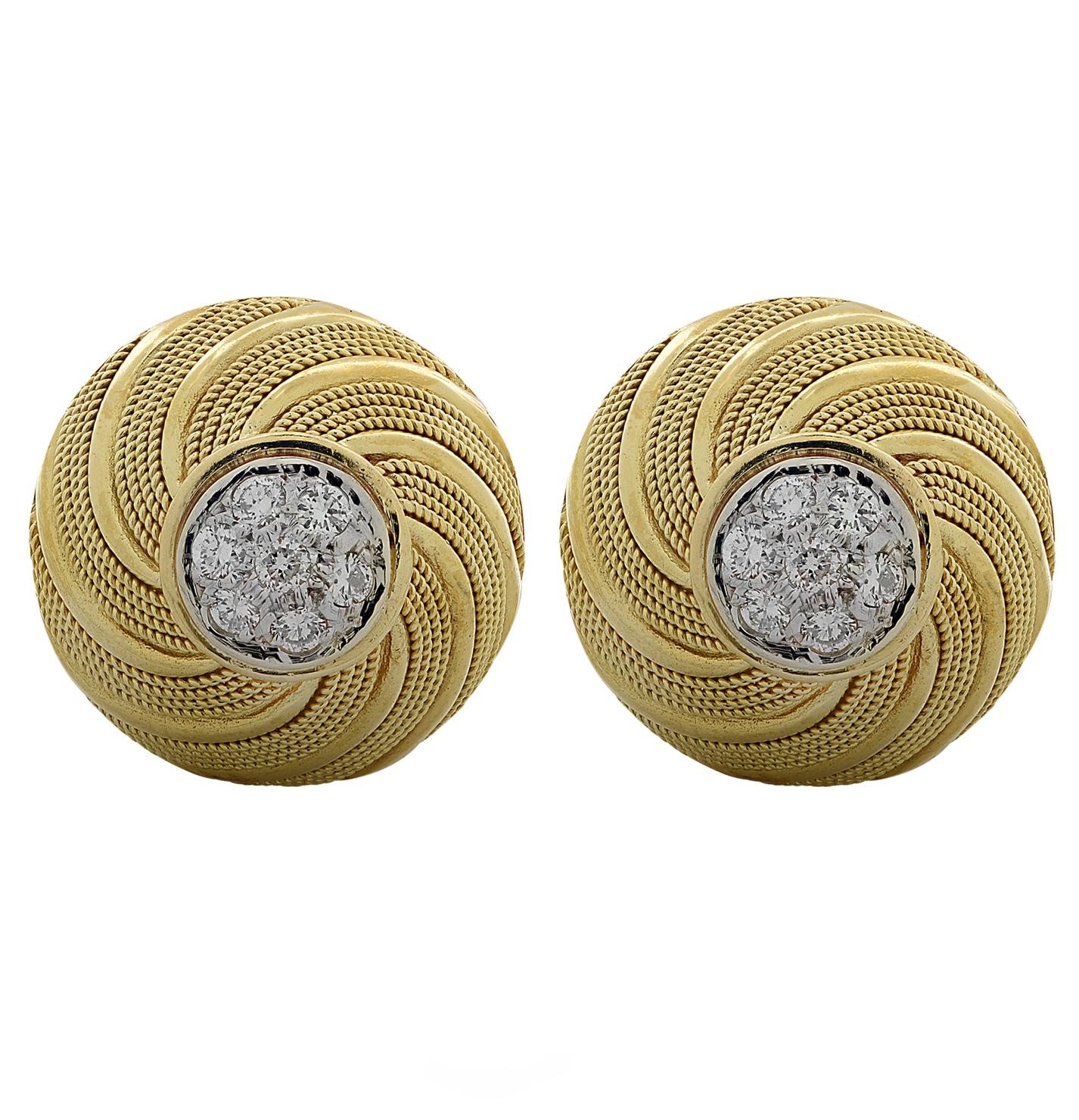 Modern 18 Karat Gold and Diamond Stud Earrings