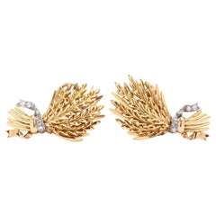 18 Karat Gold and Diamond Wheat Stalk Earrings