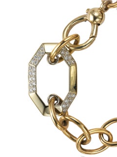 18K. Bracciale e Catena, Set, in Oro Giallo e Diamanti. Handmade in Italy