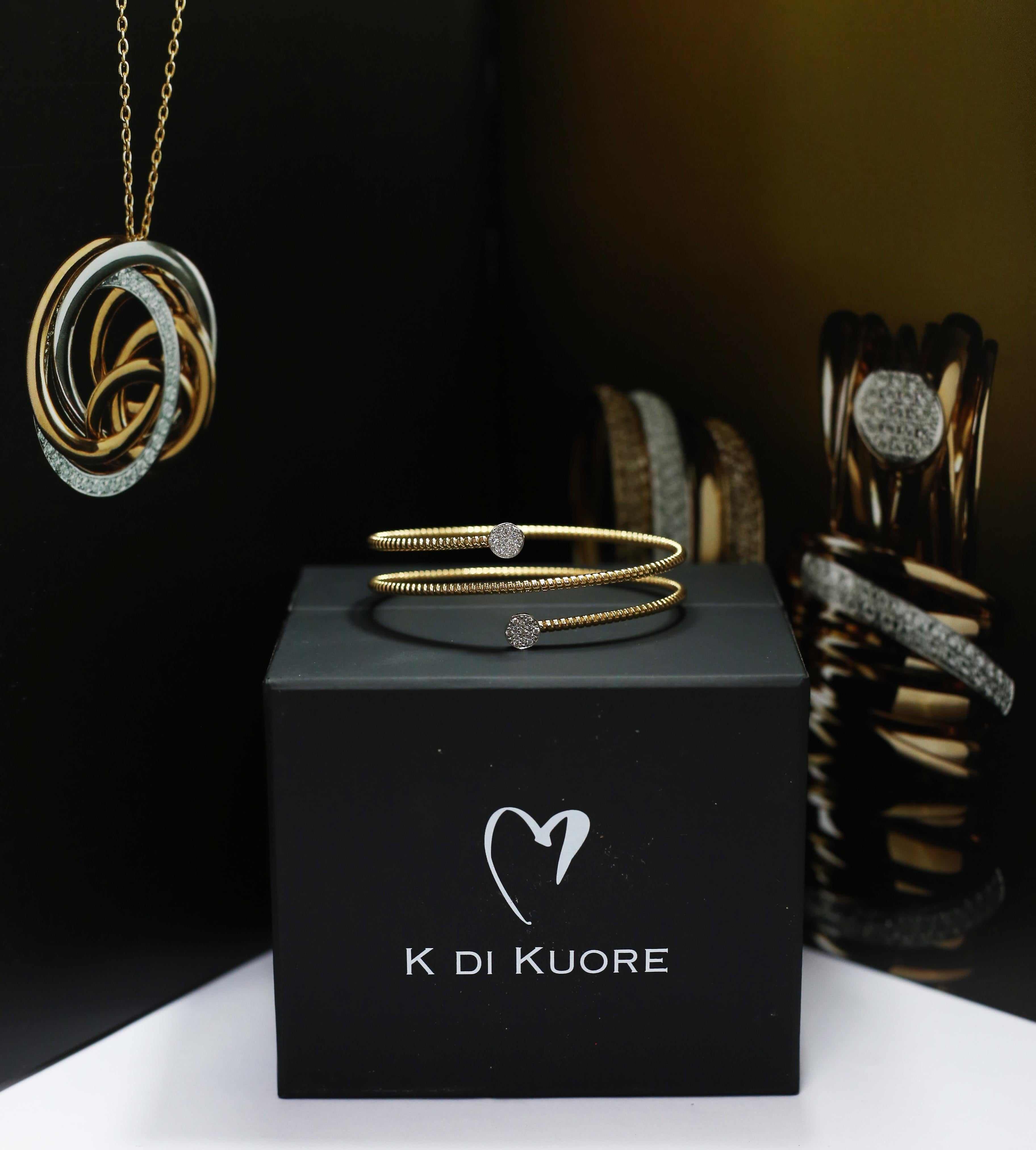 Contemporary K di kuore 18k Gold and Pavé Diamonds Double Bangle Bracelet