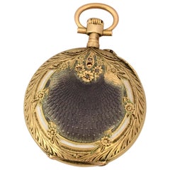 18 Karat Gold and Diamonds with Touched of Purple Enamel Fob / Pocket Watch