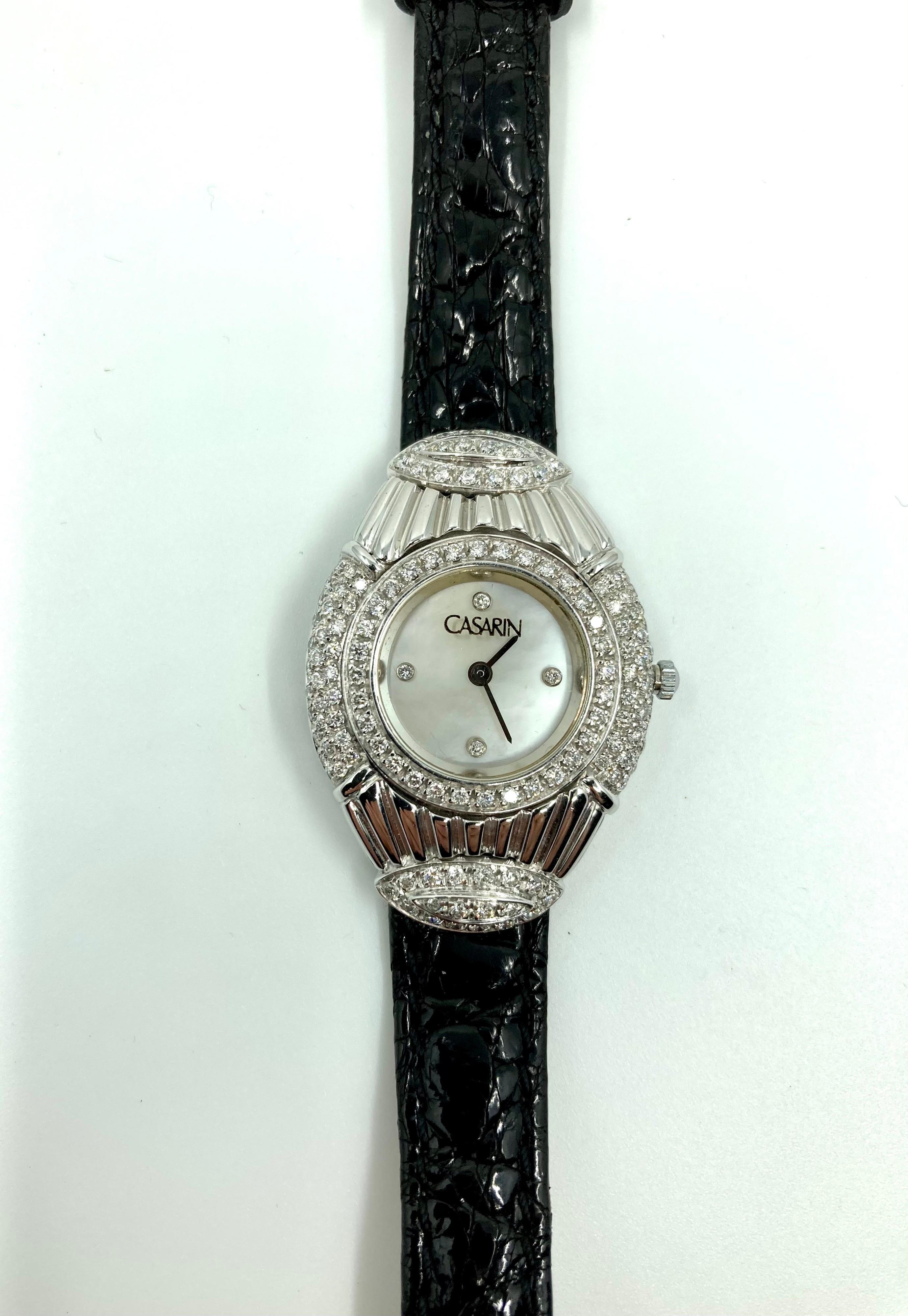 18 Karat Gold and Diamonds Wristwatch, with Leather Bracelet For Sale 1