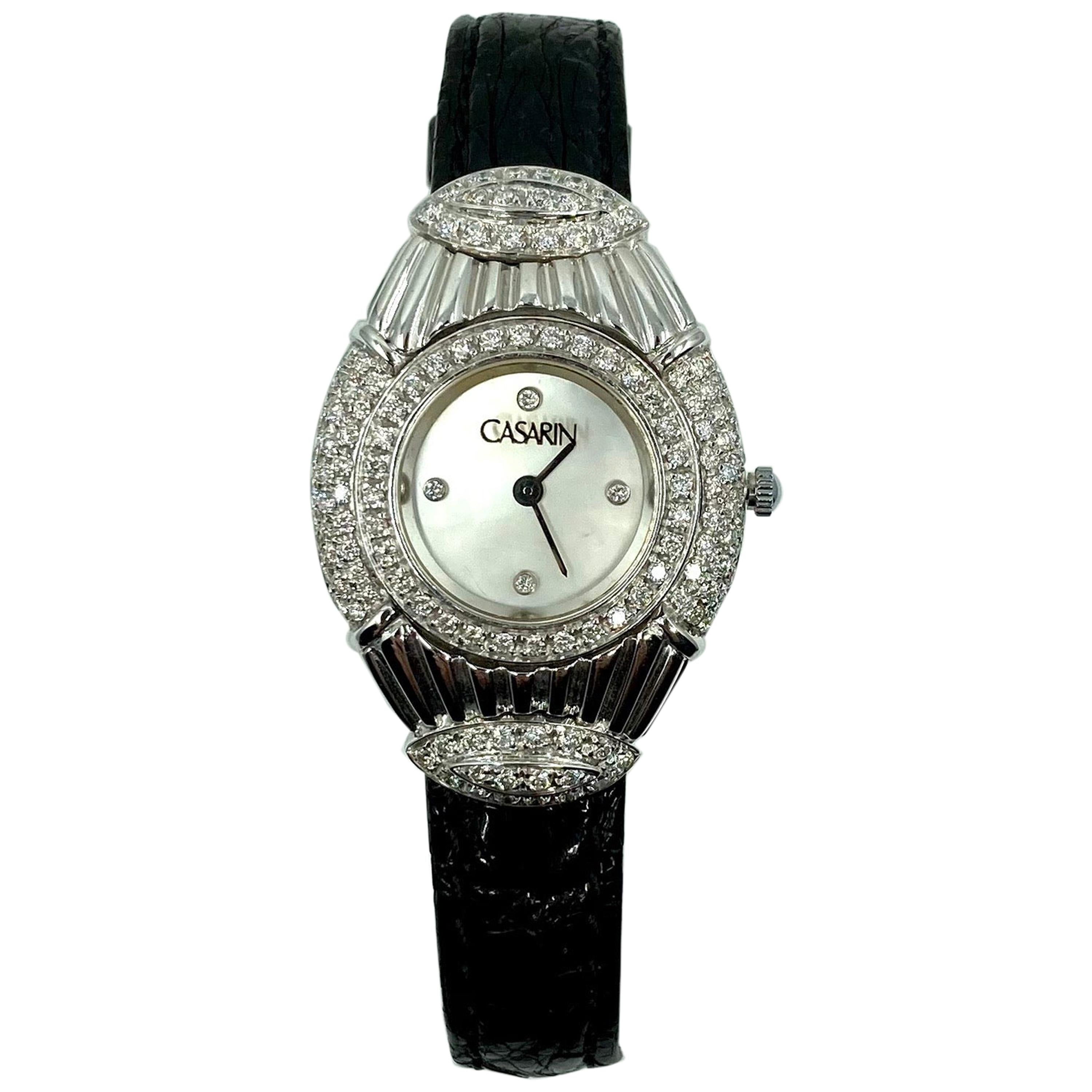 18 Karat Gold and Diamonds Wristwatch, with Leather Bracelet For Sale