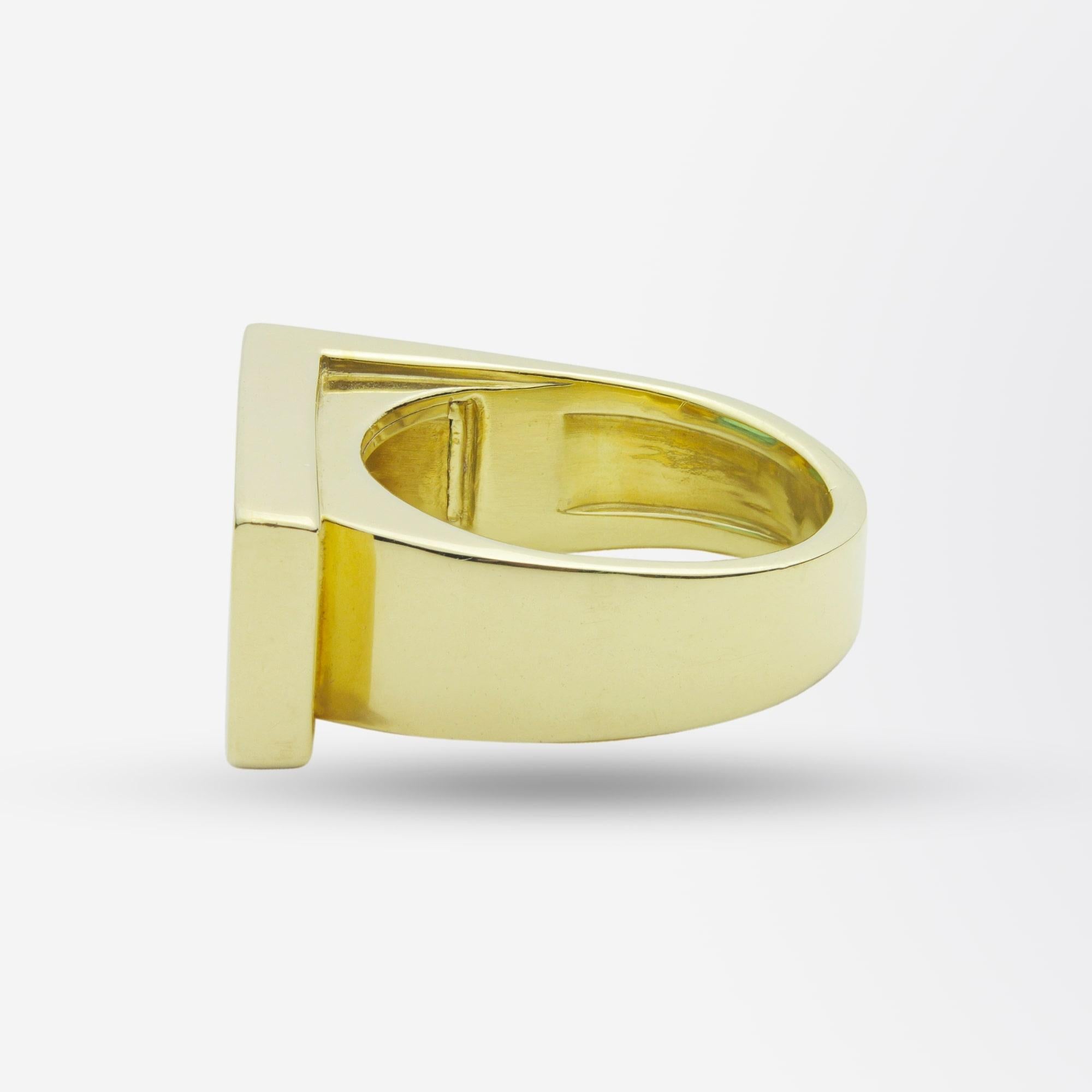 Octagon Cut 18 Karat Gold and Emerald Modernist Men's Ring