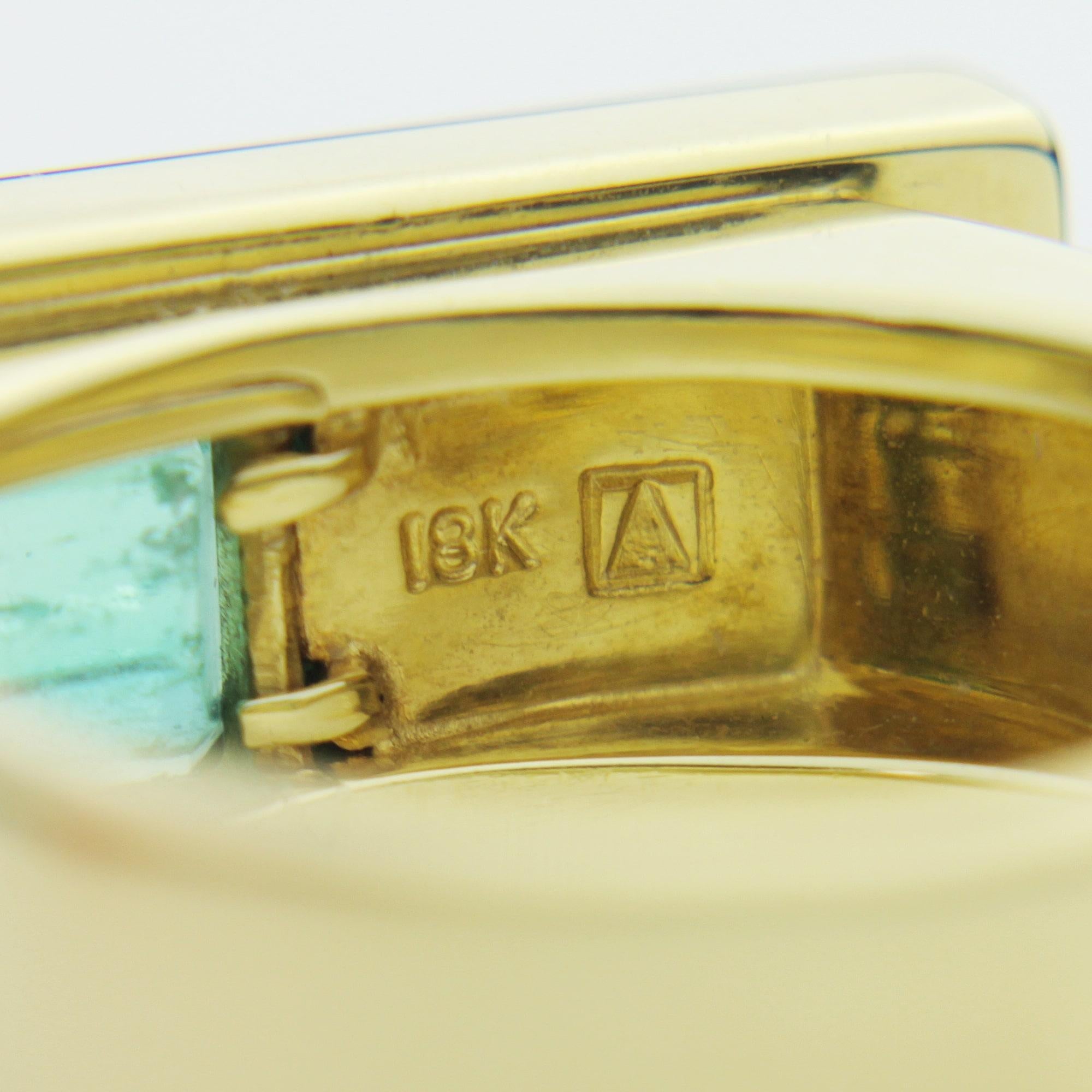 Women's or Men's 18 Karat Gold and Emerald Modernist Men's Ring