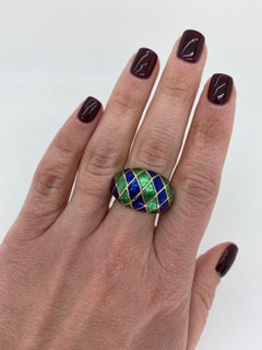 18 Karat Gold and Enamel Checkerboard Ring