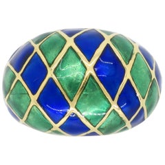 18 Karat Gold and Enamel Checkerboard Ring