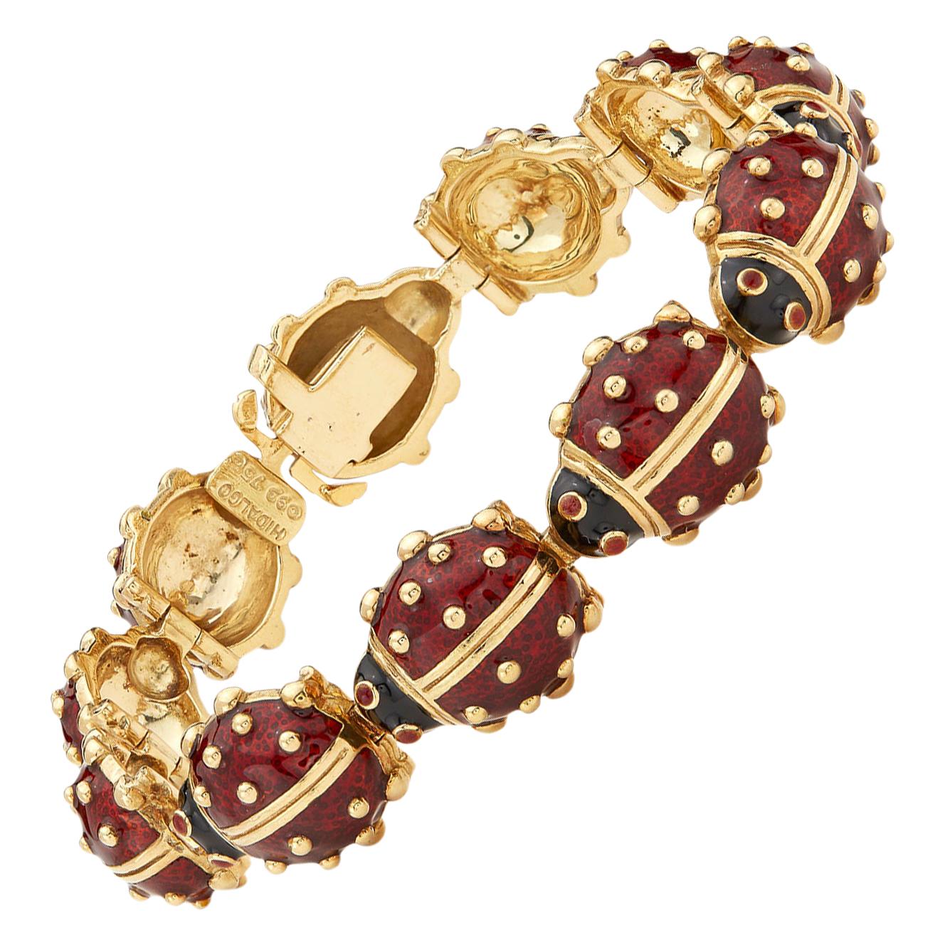 18 Karat Gold and Enamel Lady Bug Bracelet by Hidalgo
