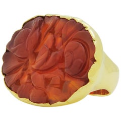 18 Karat Gold and 'Floral' Carved Jade Ring