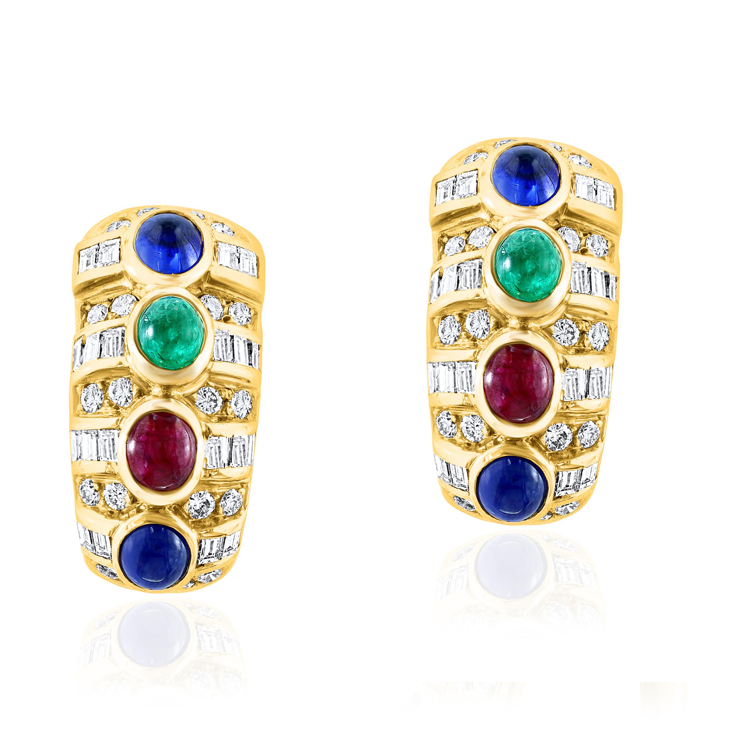 Mixed Cut 18 Karat Gold and Gem Set Earrings For Sale