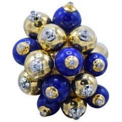 18 Karat Gold and Lapis Bubble Ring