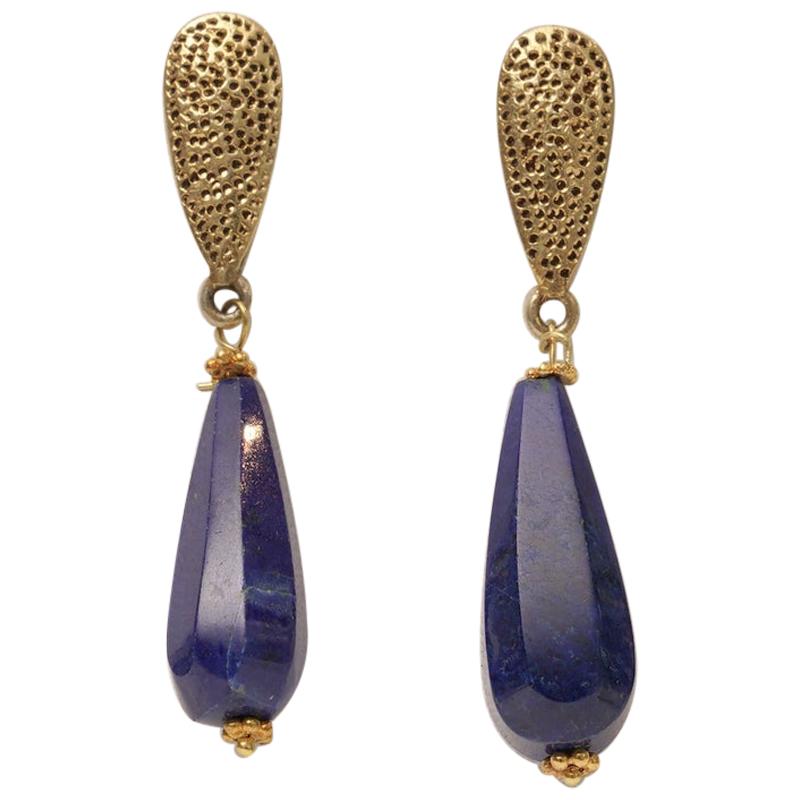 18 Karat Gold and Lapis Lazuli Drop Dangle Earrings For Sale