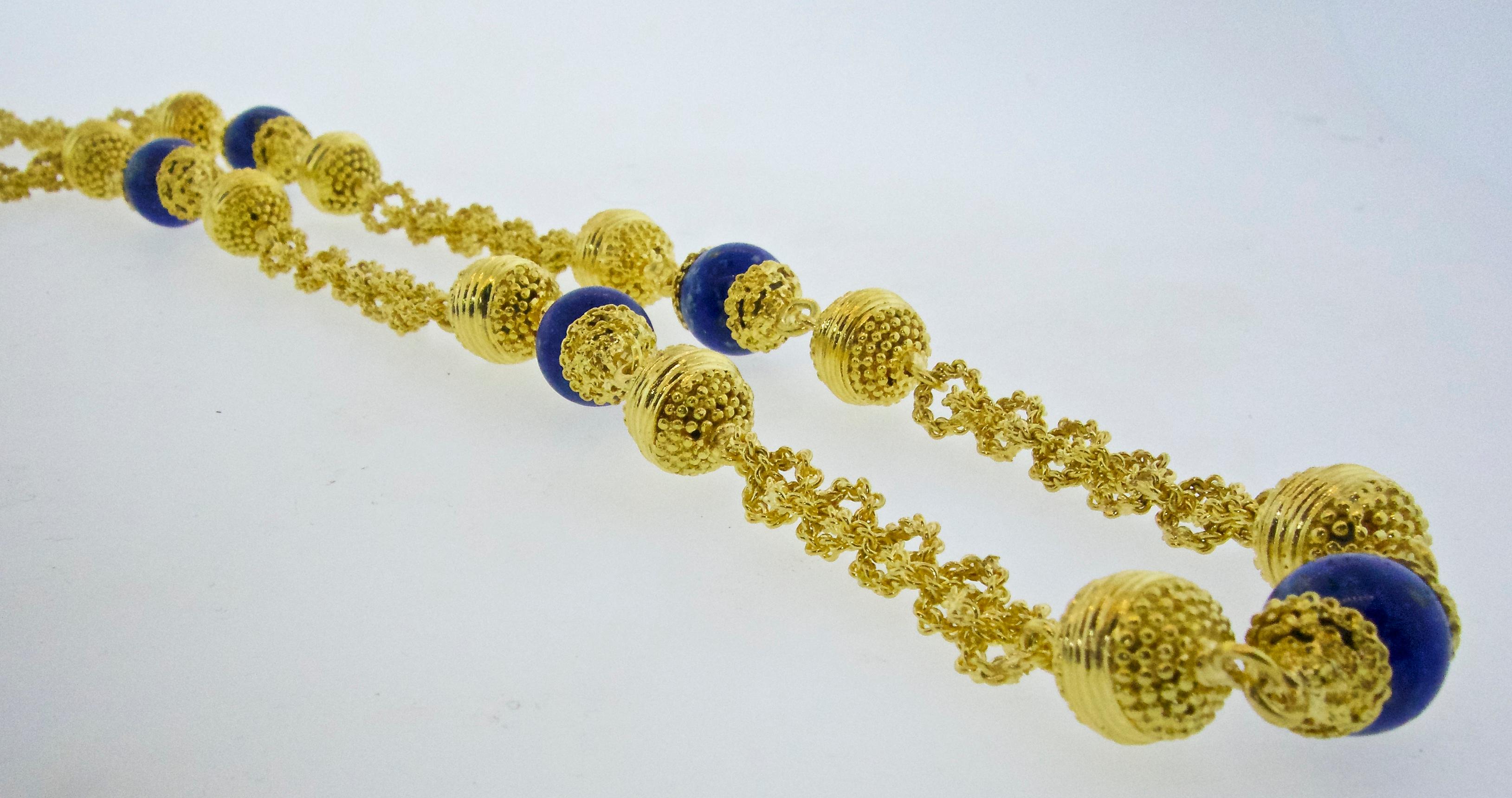 Contemporary 18 Karat Gold and Lapis Necklace