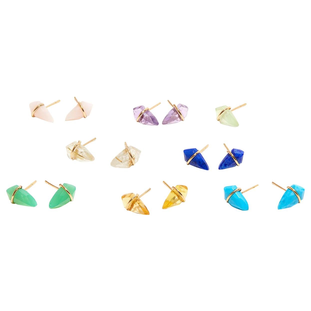 18 Karat Gold and Lapis Post Earrings For Sale