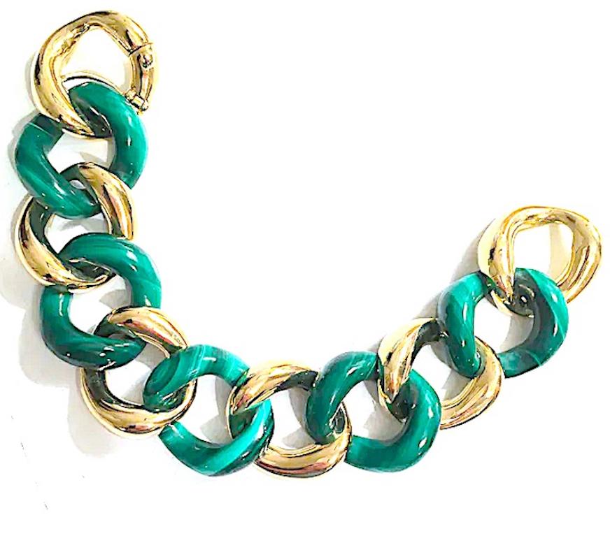 18 Karat Gold and Malachite Link Bracelet For Sale