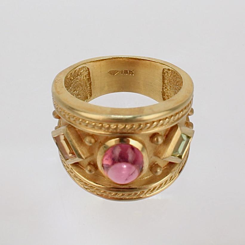 18 Karat Gold and Multi-Gemstone Etruscan Style Cocktail Ring 2
