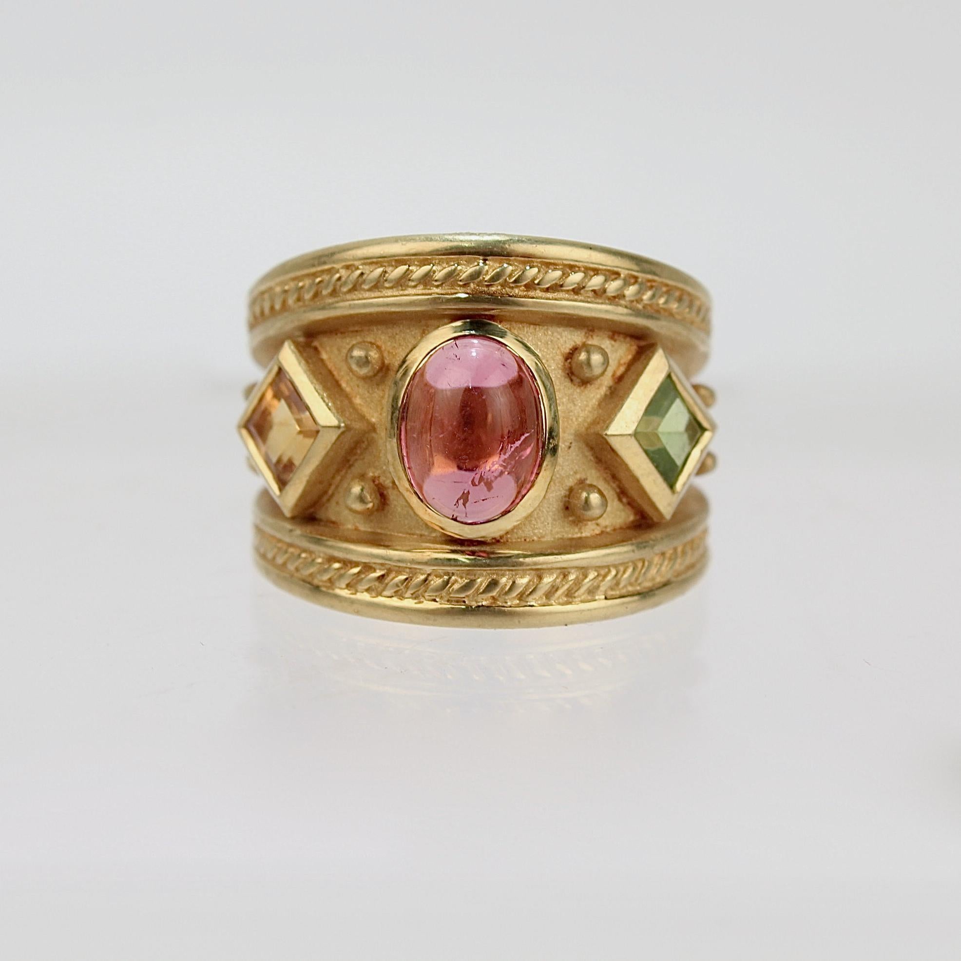 18 Karat Gold and Multi-Gemstone Etruscan Style Cocktail Ring In Good Condition In Philadelphia, PA