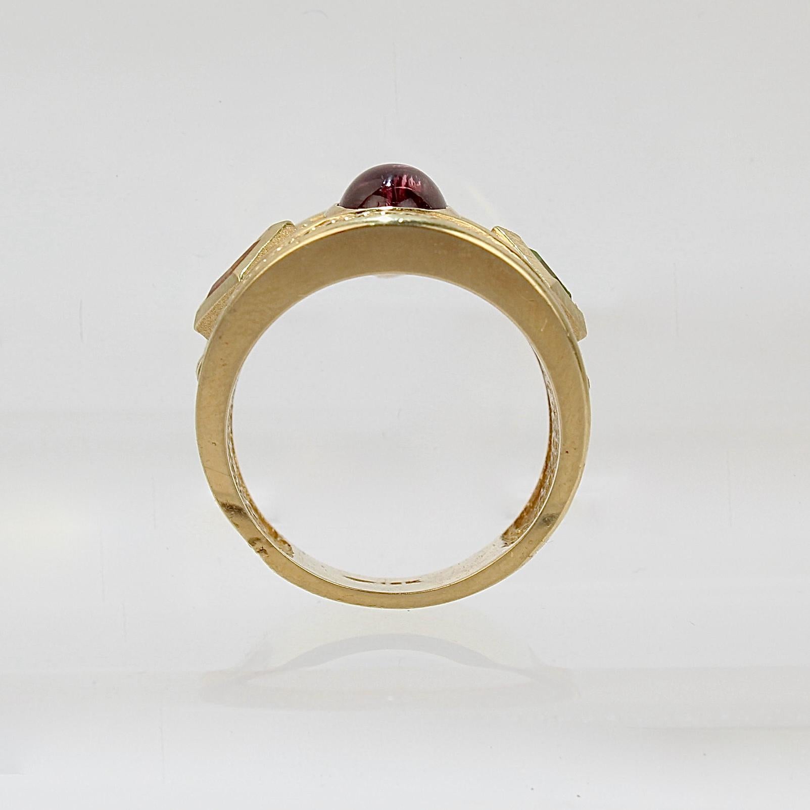 Women's or Men's 18 Karat Gold and Multi-Gemstone Etruscan Style Cocktail Ring