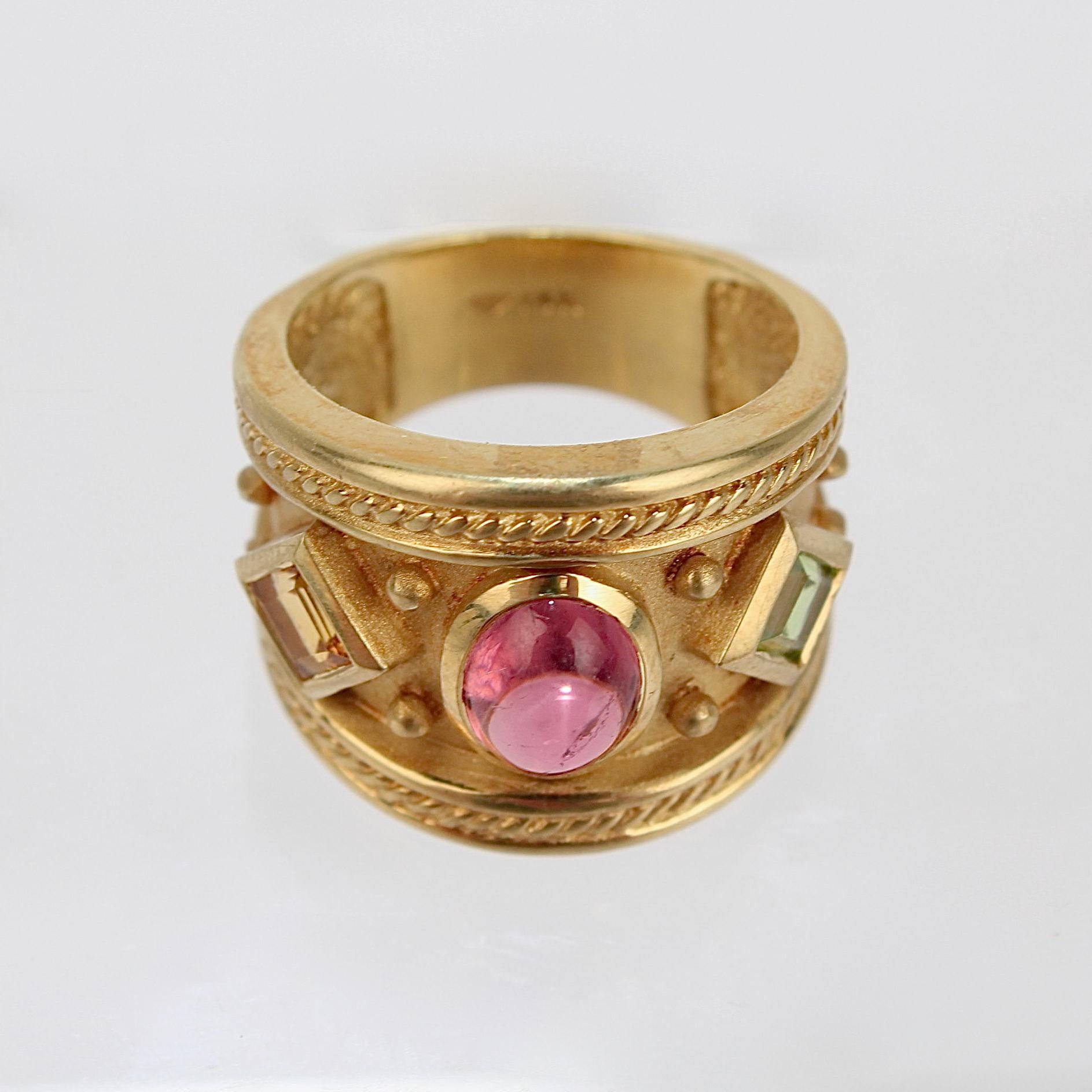 18 Karat Gold and Multi-Gemstone Etruscan Style Cocktail Ring 1