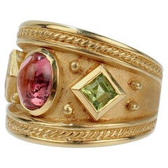 18 Karat Gold and Multi-Gemstone Etruscan Style Cocktail Ring