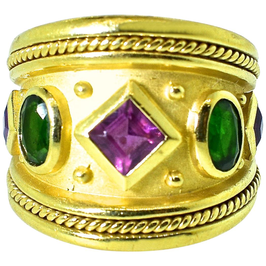 18 Karat Gold and Multi Tourmaline Stone Ring