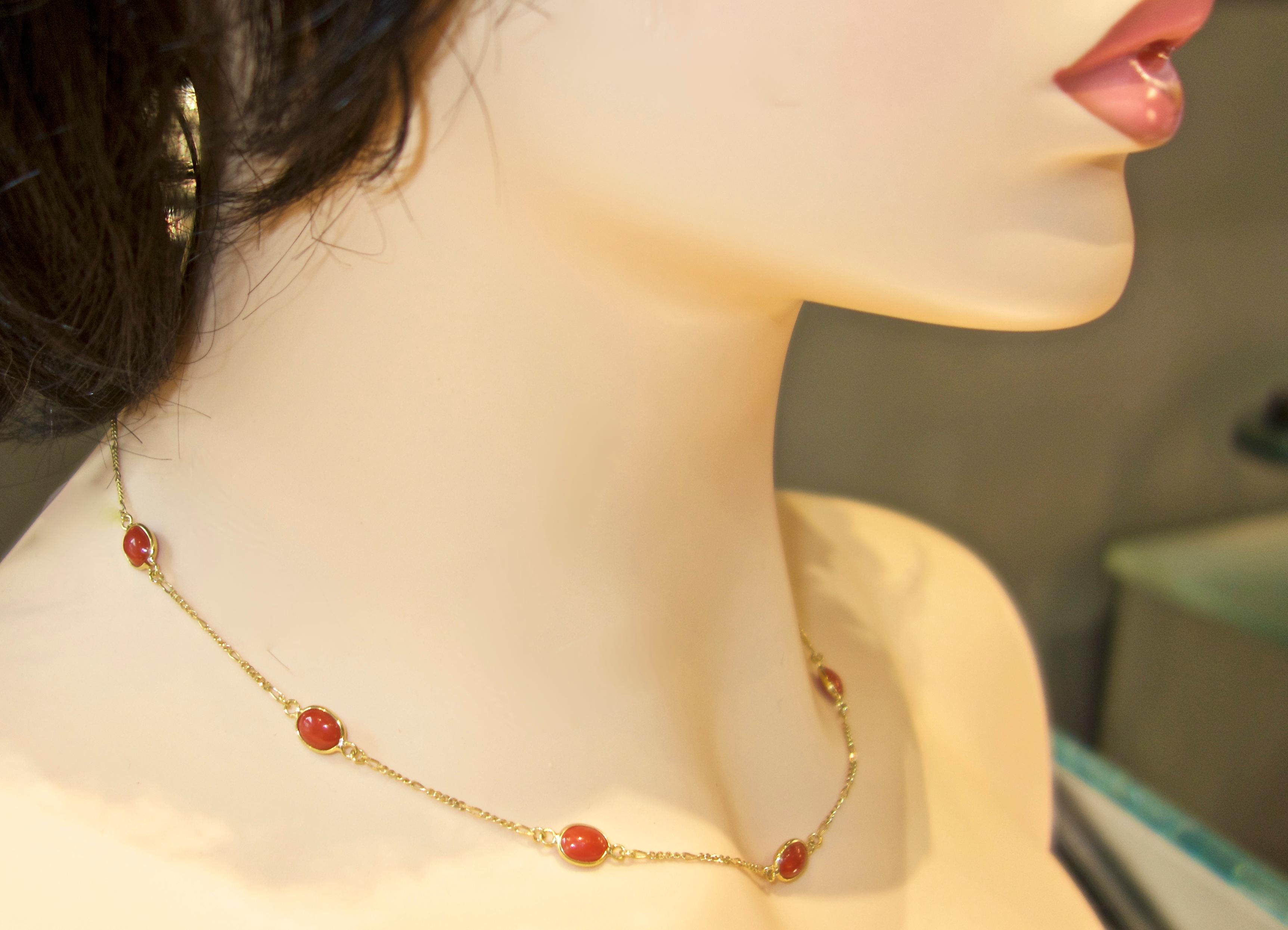 Contemporary 18 Karat Gold and Oxblood Coral Necklace