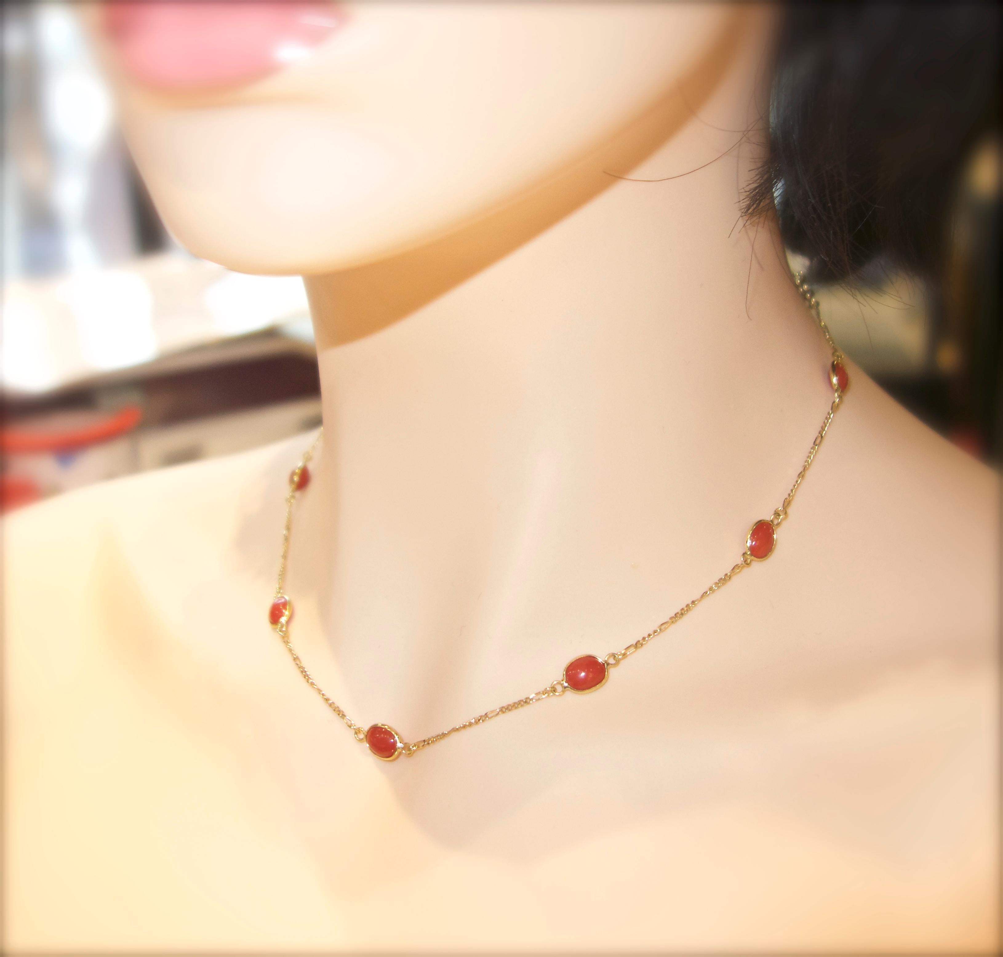 18 Karat Gold and Oxblood Coral Necklace In Excellent Condition In Aspen, CO